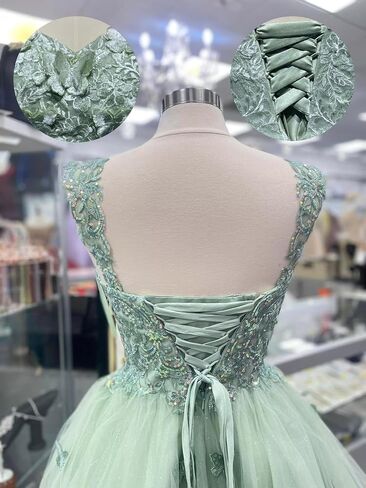 youjiayii 3d الفراشة القصيرة للوطن للوطن للشباب قبالة فساتين داما الكتف لثوب quinceanera بريق ترتر حفلة موسيقية in Saudi Arabia