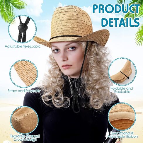 SATINIOR 12 Set Straw Cowboy Caps and Bandanas Cowboy Party cap Costume Head Bandana Bulk Western Accessories(Khaki, Classic Style) in Saudi Arabia
