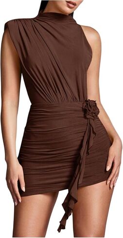 غورجليتر زهرة المرأة غير متناظرة bodycon mini فستان شبكة وهمية عنق بلا أكمام in Saudi Arabia