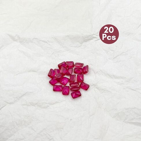 20Pcs Loose Synthetic Ruby Stone Bulk Wholesale Radiant Cut Red Corundum Gemstone Lot Faceted Gems VVS Grade (5x3/6x4/7x5/8x6mm) in Kuwait
