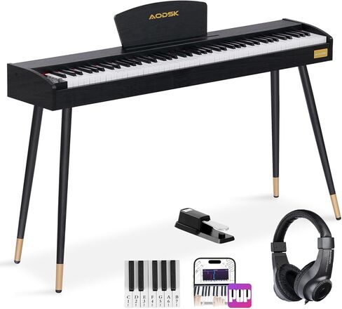 AODSK Digital Piano 88 Key Semi-Weighted Keyboard Piano with Sustain Pedal,Power Supply,2 Speakers,200 Tone,140 Rhythm, 16 Demo Song and Complimentary Online Piano Lessons,Black in Kuwait