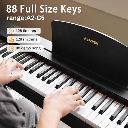 AODSK Digital Piano 88 Key Semi-Weighted Keyboard Piano with Sustain Pedal,Power Supply,2 Speakers,200 Tone,140 Rhythm, 16 Demo Song and Complimentary Online Piano Lessons,Black in Kuwait