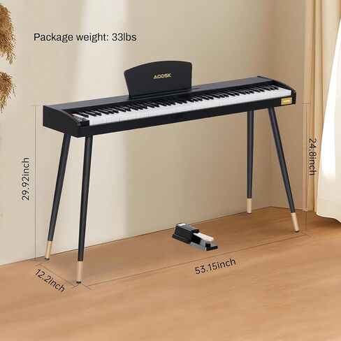 AODSK Digital Piano 88 Key Semi-Weighted Keyboard Piano with Sustain Pedal,Power Supply,2 Speakers,200 Tone,140 Rhythm, 16 Demo Song and Complimentary Online Piano Lessons,Black in Kuwait