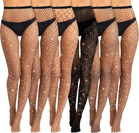 jexine 6 pcs جوارب شبكة صيد سباركلي للنساء مثير شباك صيد راينستون جوارب السيدات جوارب سمكة واحدة مناسبة كل الجوارب اللمعان شبكات أسماك راينستون شبكية in Saudi Arabia