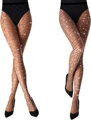 jexine 6 pcs جوارب شبكة صيد سباركلي للنساء مثير شباك صيد راينستون جوارب السيدات جوارب سمكة واحدة مناسبة كل الجوارب اللمعان شبكات أسماك راينستون شبكية in Saudi Arabia