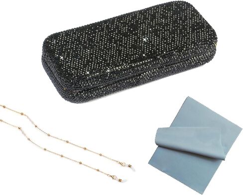Bling Sunglasses Case,Rhinestone Eyeglass Box Shiny Glasses Case with a Eyeglasses Chain For Women in Saudi Arabia