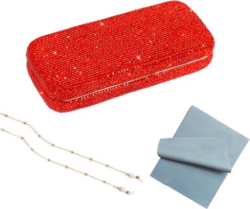 Bling Sunglasses Case,Rhinestone Eyeglass Box Shiny Glasses Case with a Eyeglasses Chain For Women in Saudi Arabia