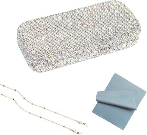 Bling Sunglasses Case,Rhinestone Eyeglass Box Shiny Glasses Case with a Eyeglasses Chain For Women in Saudi Arabia