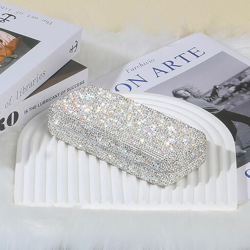 Bling Sunglasses Case,Rhinestone Eyeglass Box Shiny Glasses Case with a Eyeglasses Chain For Women in Saudi Arabia