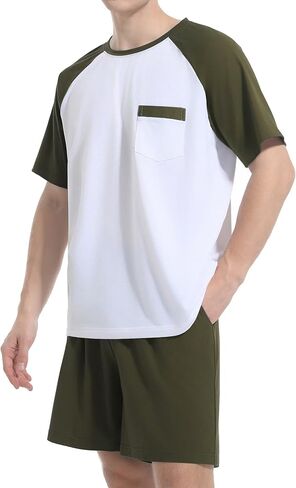 Mens Pajamas Set Short Sleeve Top & Bottom PJS Soft Sleepwear 2 Pieces Lounge Set with Pocket in Kuwait