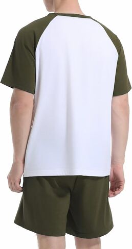 Mens Pajamas Set Short Sleeve Top & Bottom PJS Soft Sleepwear 2 Pieces Lounge Set with Pocket in Kuwait