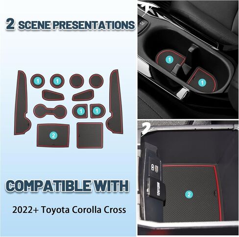 سجادات فتحة الباب لملحقات كورولا كروس 11 قطعة/مجموعة سجادات داخلية مضادة للانزلاق من كورولا كروس وحامل أكواب ووحدة تحكم مركزية وبطانة متوافقة مع 2022 2023 2024 Toyota Corolla Cross L/LE/XLE in Kuwait