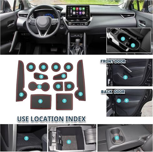 سجادات فتحة الباب لملحقات كورولا كروس 11 قطعة/مجموعة سجادات داخلية مضادة للانزلاق من كورولا كروس وحامل أكواب ووحدة تحكم مركزية وبطانة متوافقة مع 2022 2023 2024 Toyota Corolla Cross L/LE/XLE in Kuwait