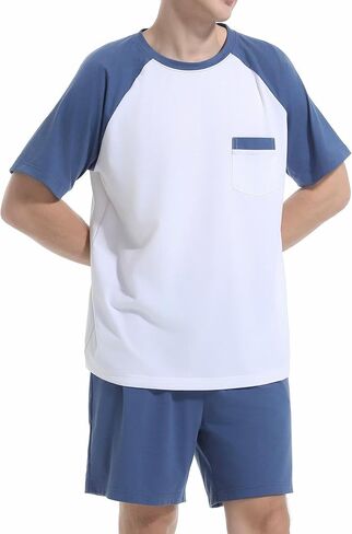 Mens Pajamas Set Short Sleeve Top & Bottom PJS Soft Sleepwear 2 Pieces Lounge Set with Pocket in Kuwait
