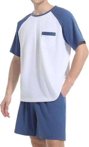 Mens Pajamas Set Short Sleeve Top & Bottom PJS Soft Sleepwear 2 Pieces Lounge Set with Pocket in Kuwait