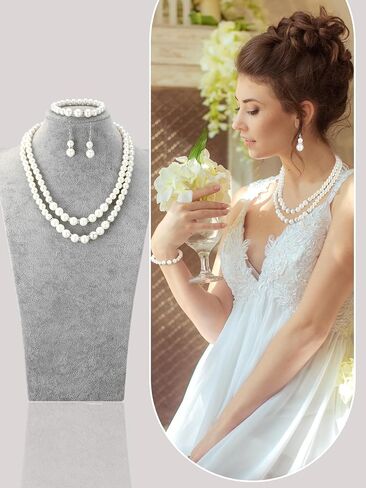 BBTO 8 Pcs Pearl Necklace and Earrings Set for Women Pearl Jewelry Set Faux Pearl Necklace Earrings Simulated Pearl Bracelets(Modern Style) in Saudi Arabia