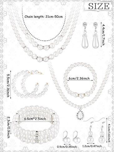 BBTO 8 Pcs Pearl Necklace and Earrings Set for Women Pearl Jewelry Set Faux Pearl Necklace Earrings Simulated Pearl Bracelets(Modern Style) in Saudi Arabia