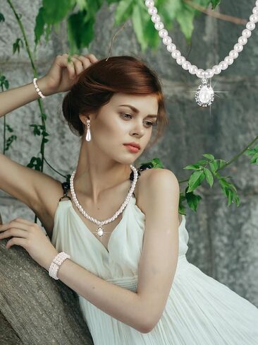 BBTO 8 Pcs Pearl Necklace and Earrings Set for Women Pearl Jewelry Set Faux Pearl Necklace Earrings Simulated Pearl Bracelets(Modern Style) in Saudi Arabia