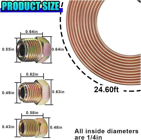 1/4 "25 قدمًا مجموعة أنابيب خط الفرامل المرنة ، لفائف أنبوب خط الفرامل المغطى بالزنك مع 16 تركيبات مقلوبة ، وملحقات استبدال نظام الفرامل الهيدروليكية نقل الوقود (الفضة) in Saudi Arabia