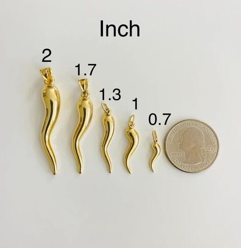 Authentic 10K Yellow Gold Italian Horn Charm Pendant - 10K Real Gold Italian Cornicello Pendant - 3D Chilli Pepper Charm - 5 Different Sizes. in Kuwait