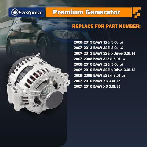 مولد EzeXpreze متوافق مع BMW 08-13 128i E87، 07-13 328i E90&F30، 08-10 528i E60&F10، 07-10 X5 X3، 3.0L L6 180A Repalce# 12317551254، 12317551256، 12317555926, 12317525376, 7550968, 7551256 in Kuwait
