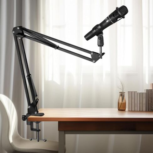 Desktop arm microphone stand, upgraded adjustable desktop microphone stand with spring microphone clip for microphones (up to 1.96 "diameter) games, guitars,YouTube live, etc in Kuwait
