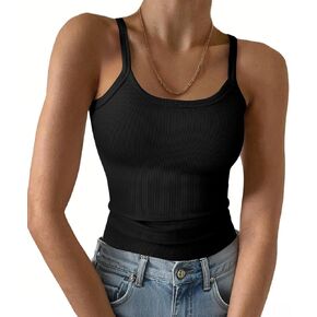 Ribbed Tank Tops for Women 2025 Spaghetti Strap Scoop Neck Slim Fitted Basic Sleeveless Casual Workout Cami Shirts in Kuwait