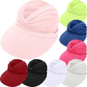 8 PCS Sun Visor Hat للنساء قبعة Wide Brim Sun Visor مع ذيل حصان UV حماية الصيف الشاطئية للرياضة شاطئ غولف تنس يركض المشي لمسافات طويلة في الهواء الطلق in Saudi Arabia