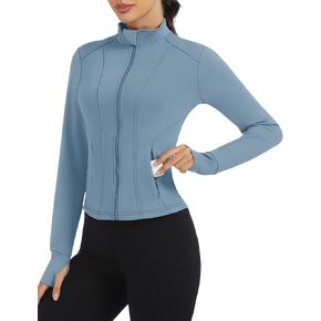 Loovoo Women's Workout Jacket Lightweight Zip Up Athletic Jackets Cropped Slim Fit Running Yoga Tops with Pockets in Kuwait