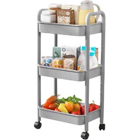 3 Tier Utility Rolling Cart with Handle, Multifunctional Storage Organizer Rolling Carts with Wheels for Bathroom Office Living Room (Green) in Kuwait