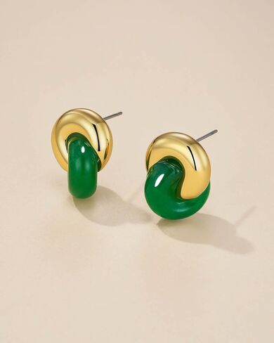 Small Twist Chunky Gold Tiger Eye Gemstone Statement Earrings for Women, Dainty Love Knot Amber Brown Bold Handmade Exaggerated Dome Retro Rounded Button Half Ball Trendy Bohemian Jewelry Gifts, Unique Baroque Circle Stone Summer Beach Fashion Earrings Ac in Saudi Arabia