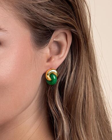 Small Twist Chunky Gold Tiger Eye Gemstone Statement Earrings for Women, Dainty Love Knot Amber Brown Bold Handmade Exaggerated Dome Retro Rounded Button Half Ball Trendy Bohemian Jewelry Gifts, Unique Baroque Circle Stone Summer Beach Fashion Earrings Ac in Saudi Arabia