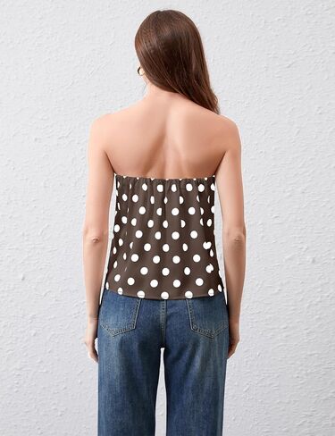 Ythomm Womens Polka Dot Satin Tube Tops Strapless Side Slit Backless Silk Tank Top Casual Bandeau Blouse Going Out Tank Shirt in Saudi Arabia