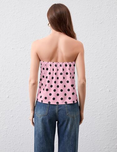 Ythomm Womens Polka Dot Satin Tube Tops Strapless Side Slit Backless Silk Tank Top Casual Bandeau Blouse Going Out Tank Shirt in Saudi Arabia