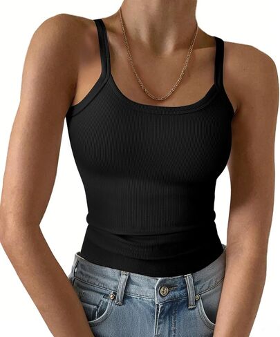 Ribbed Tank Tops for Women 2025 Spaghetti Strap Scoop Neck Slim Fitted Basic Sleeveless Casual Workout Cami Shirts in Kuwait