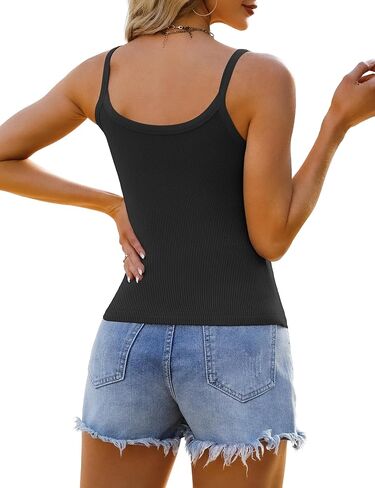 Ribbed Tank Tops for Women 2025 Spaghetti Strap Scoop Neck Slim Fitted Basic Sleeveless Casual Workout Cami Shirts in Kuwait