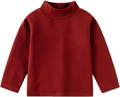 Toddler Kids Long Sleeve Turtleneck Girls Boys Slim Fit Solid Cotton Tshirt Baby Infant Soft Lightweight Thermal Layering Top in Kuwait