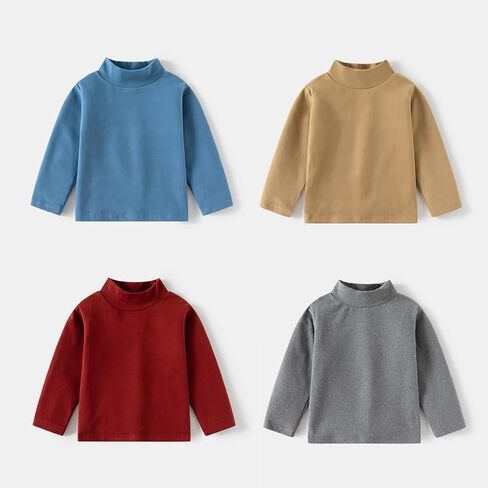 Toddler Kids Long Sleeve Turtleneck Girls Boys Slim Fit Solid Cotton Tshirt Baby Infant Soft Lightweight Thermal Layering Top in Kuwait