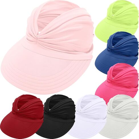 8 Pcs Sun Visor Hat for Women Wide Brim Sun Visor Hat with Ponytail UV Protection Summer Beach Caps for Sports Beach Golf Tennis Running Hiking Fishing Outdoor in Saudi Arabia