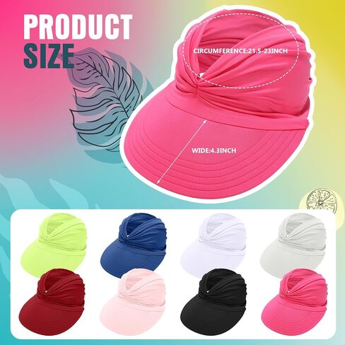 8 Pcs Sun Visor Hat for Women Wide Brim Sun Visor Hat with Ponytail UV Protection Summer Beach Caps for Sports Beach Golf Tennis Running Hiking Fishing Outdoor in Saudi Arabia