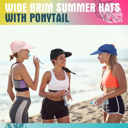 8 Pcs Sun Visor Hat for Women Wide Brim Sun Visor Hat with Ponytail UV Protection Summer Beach Caps for Sports Beach Golf Tennis Running Hiking Fishing Outdoor in Saudi Arabia