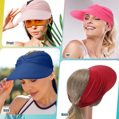8 Pcs Sun Visor Hat for Women Wide Brim Sun Visor Hat with Ponytail UV Protection Summer Beach Caps for Sports Beach Golf Tennis Running Hiking Fishing Outdoor in Saudi Arabia