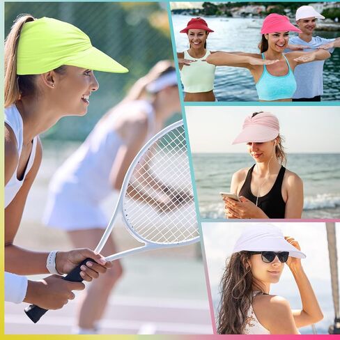 8 Pcs Sun Visor Hat for Women Wide Brim Sun Visor Hat with Ponytail UV Protection Summer Beach Caps for Sports Beach Golf Tennis Running Hiking Fishing Outdoor in Saudi Arabia