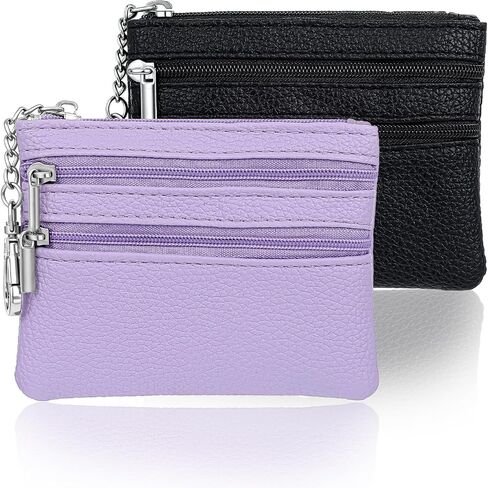 2 PCS Leather Coin Pres Wallet Mini Zipper Pouch for Coins بطاقات الائتمان مفاتيح مفاتيح سفر مضغوطة للتسوق العمل الصالة الرياضية في الهواء الطلق الاستخدام يوميًا منظم الجيب الثلاثي للرجال للرجال in Saudi Arabia