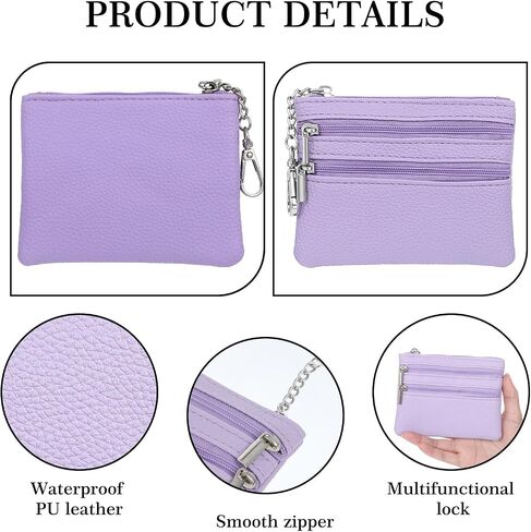 2 PCS Leather Coin Pres Wallet Mini Zipper Pouch for Coins بطاقات الائتمان مفاتيح مفاتيح سفر مضغوطة للتسوق العمل الصالة الرياضية في الهواء الطلق الاستخدام يوميًا منظم الجيب الثلاثي للرجال للرجال in Saudi Arabia