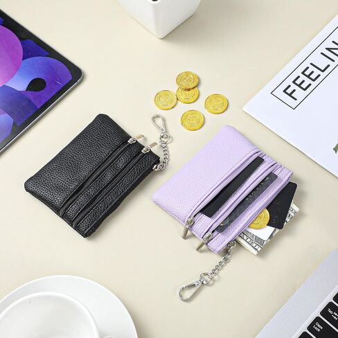 2 PCS Leather Coin Pres Wallet Mini Zipper Pouch for Coins بطاقات الائتمان مفاتيح مفاتيح سفر مضغوطة للتسوق العمل الصالة الرياضية في الهواء الطلق الاستخدام يوميًا منظم الجيب الثلاثي للرجال للرجال in Saudi Arabia