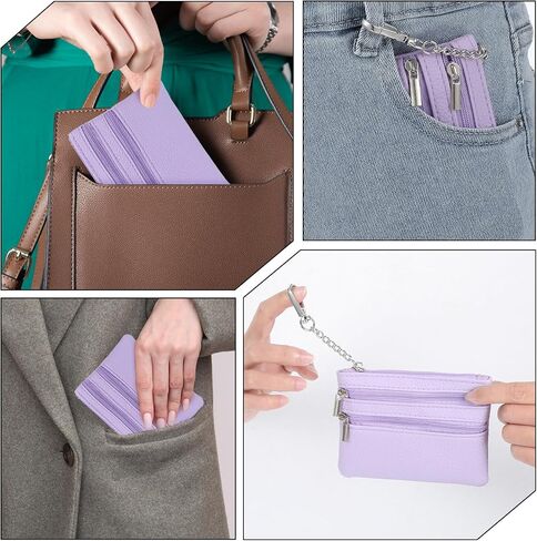 2 PCS Leather Coin Pres Wallet Mini Zipper Pouch for Coins بطاقات الائتمان مفاتيح مفاتيح سفر مضغوطة للتسوق العمل الصالة الرياضية في الهواء الطلق الاستخدام يوميًا منظم الجيب الثلاثي للرجال للرجال in Saudi Arabia