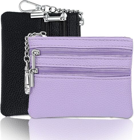 2 PCS Leather Coin Pres Wallet Mini Zipper Pouch for Coins بطاقات الائتمان مفاتيح مفاتيح سفر مضغوطة للتسوق العمل الصالة الرياضية في الهواء الطلق الاستخدام يوميًا منظم الجيب الثلاثي للرجال للرجال in Saudi Arabia