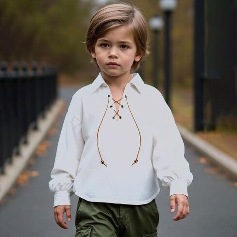 Renaissance Shirt for Teen Girls Boys Vintage Medieval Pirate Tshirts Kids Cotton Linen Long Sleeve V-Neck Performance Tops in Saudi Arabia