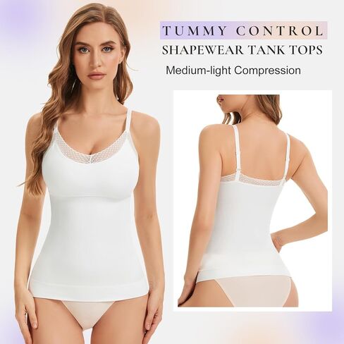 Tummy Control Shapewear Tank Tops for Women V-Neck Camisole Tops Compression Tanks Body Shaper Lace Camisole Cami in Kuwait